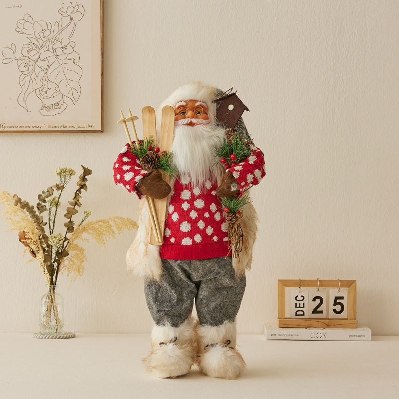 Christmas,Plush Standing Santa - Red Spotted Sweater